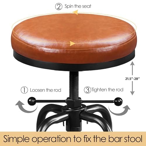 Yaheetech Vintage Round Faux Leather Bar Stool, 21.5-28 Inch Tall Light Brown
