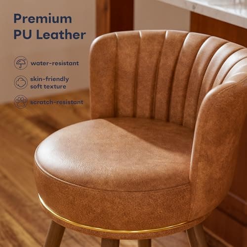 4 Pack Swivel Bar Stools with Back, Brown Kitchen Counter Height Chairs