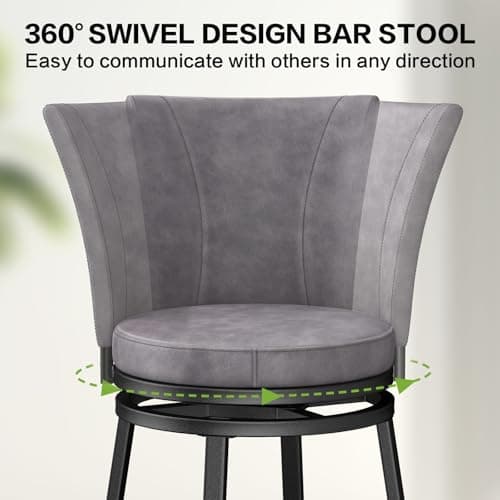 Grey Faux Leather Swivel Bar Stools, 24.5" Metal Counter Height Chairs