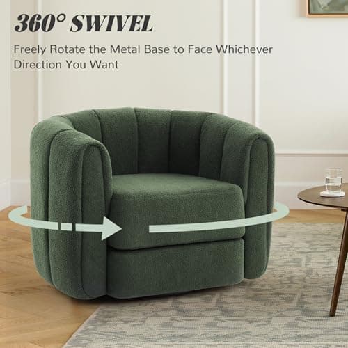360-Degree Swivel Teddy Upholstered Cheese Chair, Pumpkin-Shaped for Living Room, Bedroom, or Office (Green, 37")