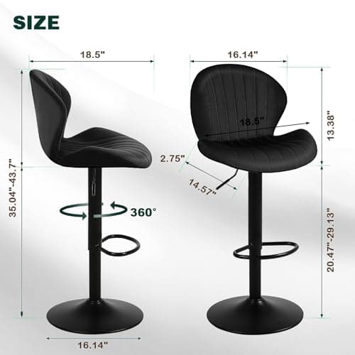 4 Modern Velvet Swivel Barstools for Kitchen Island, Height Adjustable, Black