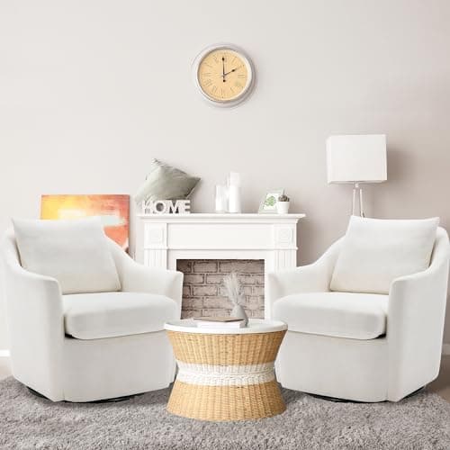 COLAMY 360° Swivel Round Barral Chair Set of 2-Cream