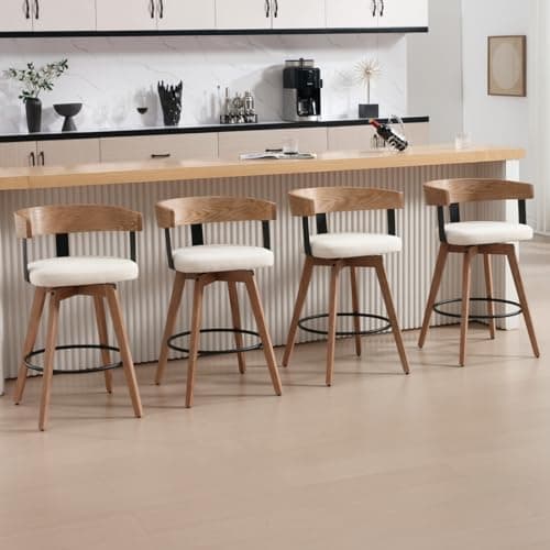 DUOMAY 360-Degree Swivel White Bar Stool Set of 4 - Modern Wood with Footrest