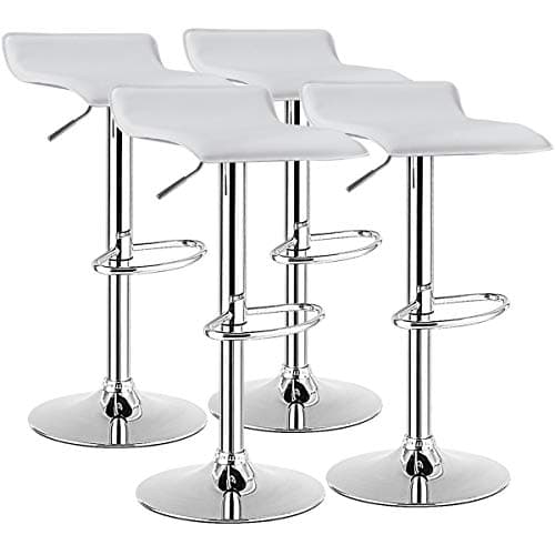 COSTWAY Modern Swivel Bar Stools Set of 2, Adjustable Height & Footrest, White.Chrome Hydraulics
