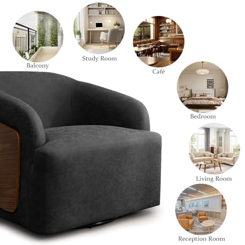 Mid Century Modern Black Swivel Leather Accent Chair Comfortable Living Room Office Armchair