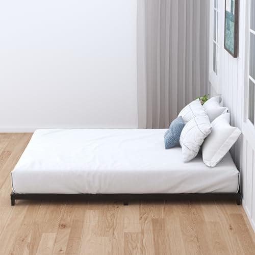 Queen Size Low Profile 4-Inch Metal Bed Frame - No Box Spring Needed, Easy Assembly, Heavy Duty, Black