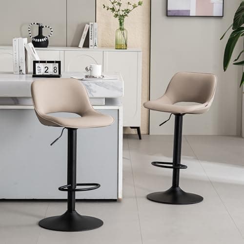 YOUNIKE Khaki Faux Leather Swivel Bar Stools Set of 2