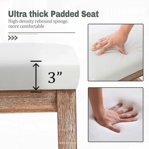 White Counter Height Bar Stools Set of 4, Faux Leather Seat, Wood Legs, 24" High