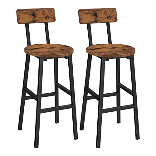 Rustic Brown Bar Stools, Set of 2 with Footrest, 24.4 Inches