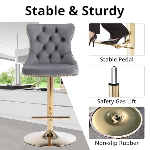 Set of 4 Velvet Swivel Bar Stools for Home Bar or Kitchen Island, Gray