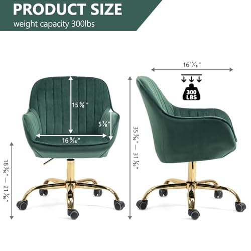 i-POOK Velvet Swivel Office Chair with Barrel Back and Gold Base, Green Armchair