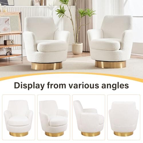 Modern White Teddy Upholstered Swivel Chair Set, 360 Degree Living Room Accent