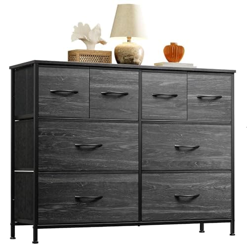 WLIVE 8-Drawer Wide Fabric Dresser for Bedroom and Living Room - Dark Grey