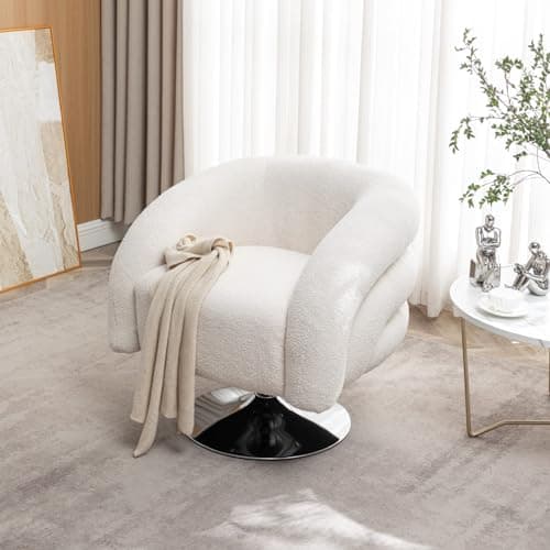 i-POOK Circle Swivel Chair, Boucle Single Sofa Chair with Swivel Base and Wood Frame, Pink