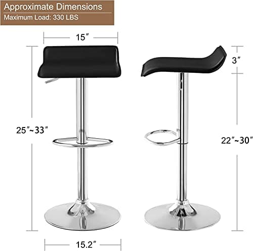 Set of 4 Adjustable Armless Black Bar Stools for Kitchen and Bar