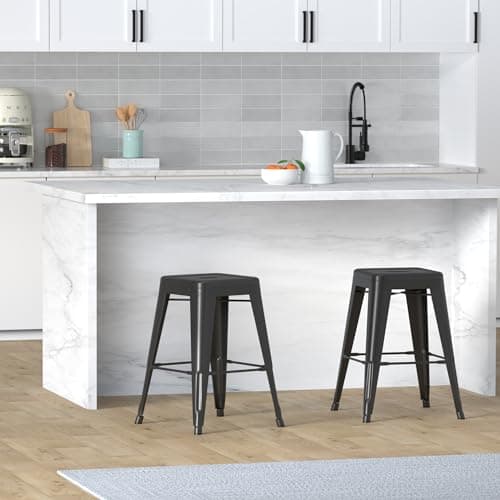 AC Pacific Matte Black Country Rustic Barstool Set of 2