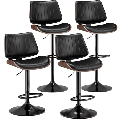 Set of 4 Modern Swivel Bar Stools with Adjustable Height and Backrest