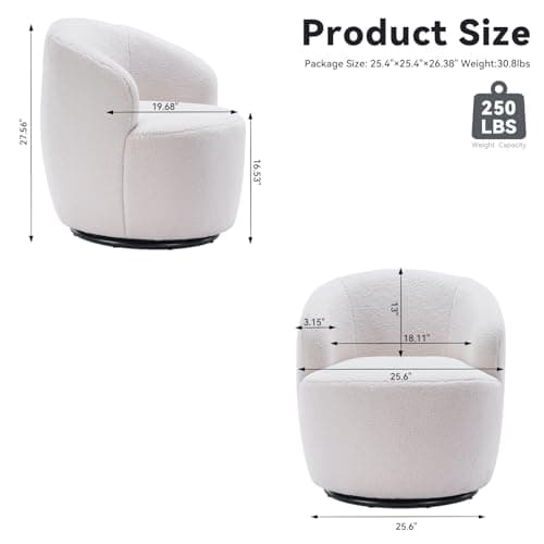Modern Round Swivel Barrel Chair for Living Room Bedroom, Teddy Ivory