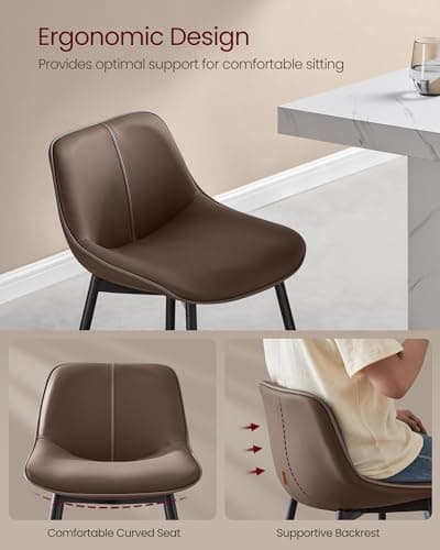 VASAGLE Set of 2 Ergonomic Counter Height Bar Stools with Back, 24.4-Inch, Caramel Brown
