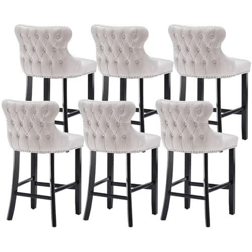 i-POOK Set of 4 Black Velvet Counter Height Bar Stools with Solid Wood Legs and Wing-Back Design
