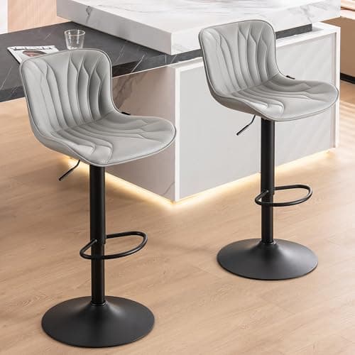 YOUNUOKE Counter Height Swivel Bar Stools, Light Grey Faux Leather, Set of 2