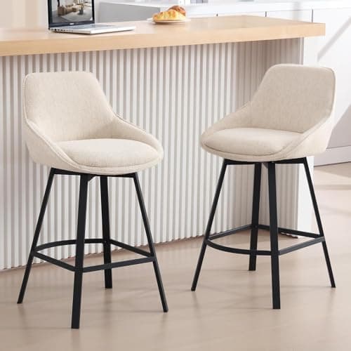 Zesthouse Set of 4 Modern Counter Height Bar Stools with Back, Beige Linen Upholstery