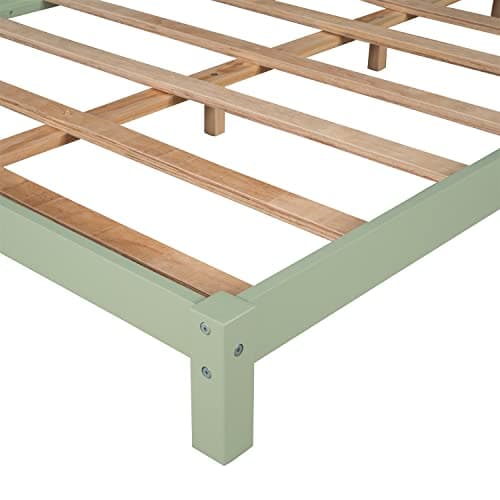 i-POOK Montessori Full Size Wood Platform Bed, Green, No Box Spring Needed