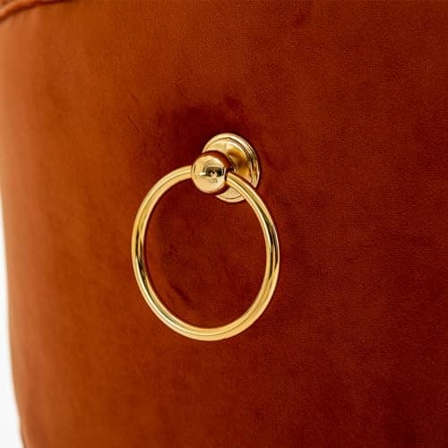 Velvet Swivel Bar Stools Set of 2, Gold Nailhead Trim, Tufted Back, 36 Inch - Orange