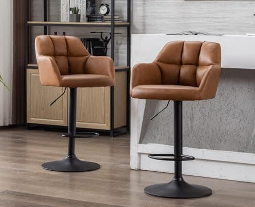 CIMOTA PU Brown Swivel Bar Stools Set of 2