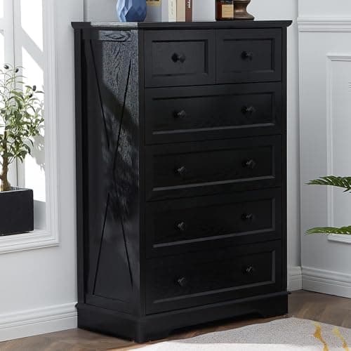 LDTTCUK 6-Drawer Farmhouse Dresser for Bedroom and Living Spaces, 48-Inch Tall, Black