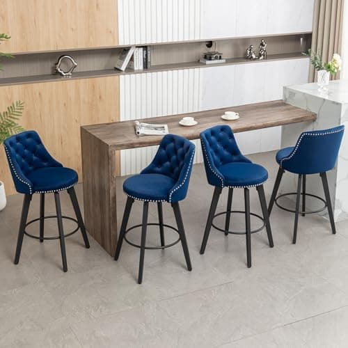 Beige Velvet Button Back Bar Stool Set, 4 Pack for Kitchen Island