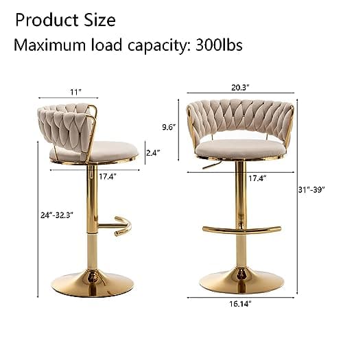 Gold Swivel Bar Stool Set, Beige, Counter Height (2pcs)