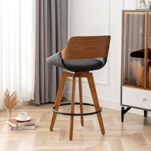 Mid Century Modern Swivel Bar Stools Set of 2 for Kitchen Island, Black