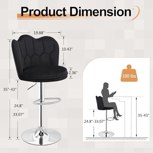 4 Pack VECELO Black Bar Stools, Adjustable Back Swivel Kitchen Stools