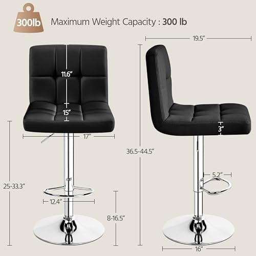 Yaheetech Modern Counter Stool Set, Black, Adjustable PU Leather