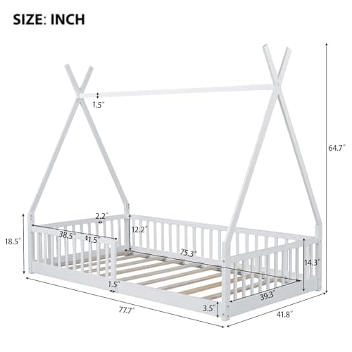 Bellemave Twin Size Floor Bed with Guardrail for Kids