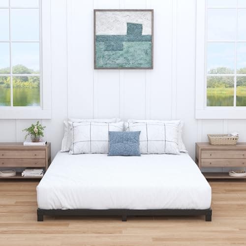 Queen Size Low Profile 4-Inch Metal Bed Frame - No Box Spring Needed, Easy Assembly, Heavy Duty, Black