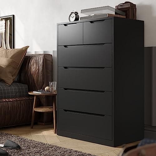 EnHomee 6-Drawer Black Dresser for Bedroom with Organizer