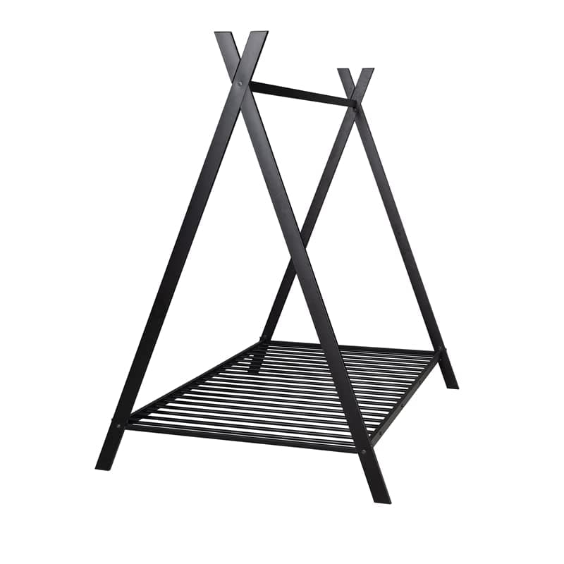 i-POOK Twin Size House Bed for Children, Metal Platform Bed Frame with Low Floor Bed Tent, Black