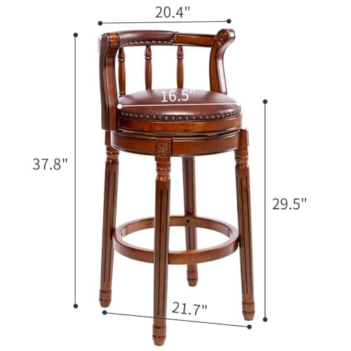 29.5 Inch Seat Height Leather Bar Stools with Swivel and Footrest - Brown