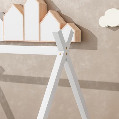 Montessori White Tent-Shaped Floor Bed for Kids with Slats and Guardrails