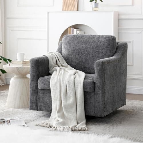 Mid Century Modern Oversized Swivel Chenille Arm Chair for Living Room