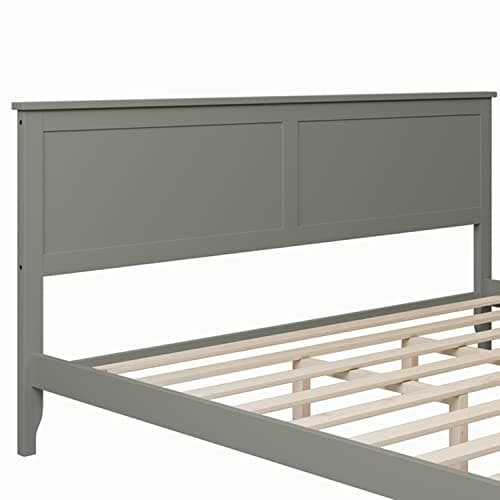 i-POOK Gray King Size Solid Wood Platform Bed with Headboard and Wood Slat Support