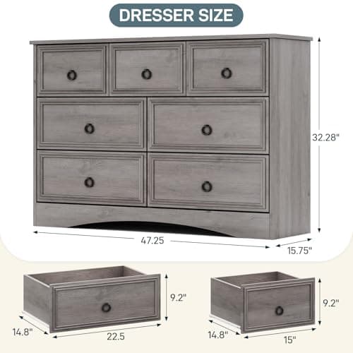 Modern 7-Drawer Gray Dresser for Bedroom Storage