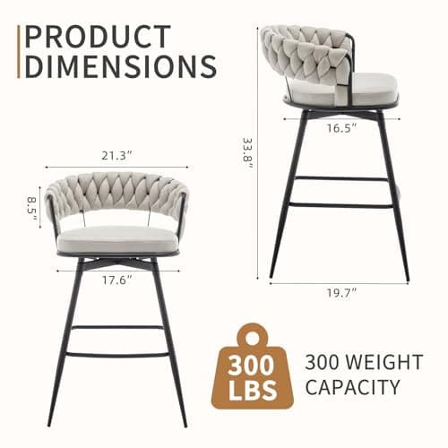 Beige 26" Swivel Bar Stool Set for Kitchen Island (Set of 2)