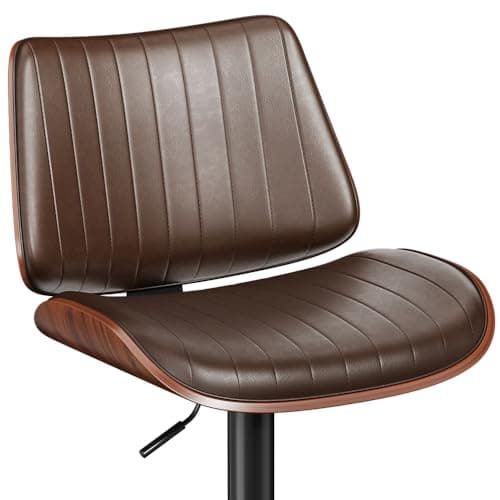 Bentwood Back Bar Stools, Black Leather Seat, Kitchen Island Set of 2