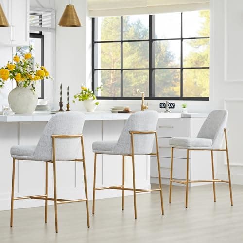 FSC Certified White Fabric Bar Stools, 27" Seat Height, Set of 2