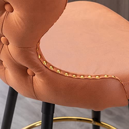 Fabric Swivel Bar Stools Set of 2, 25 Inch Counter Height with Tufted Back, Nailhead Trim and Metal Legs, Orange