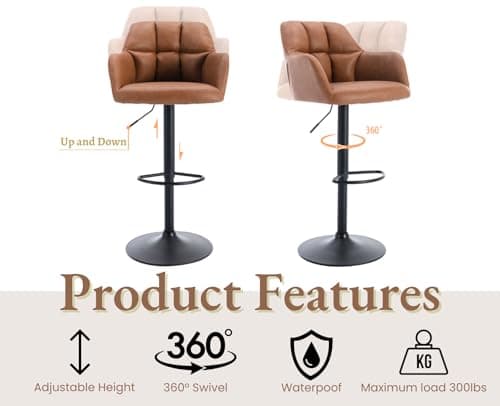 EALSON Modern Swivel Bar Stools Set of 2 Brown Leather