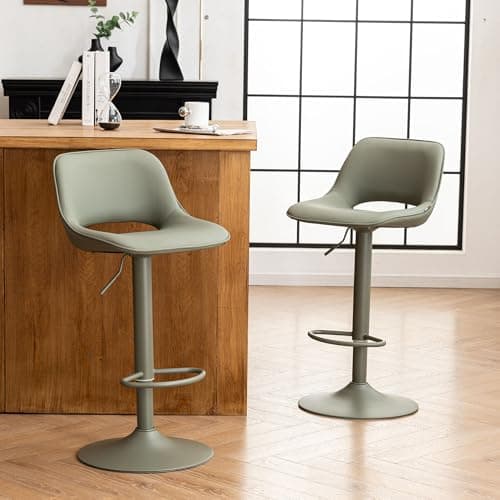 YOUNIKE Khaki Faux Leather Swivel Bar Stools Set of 2